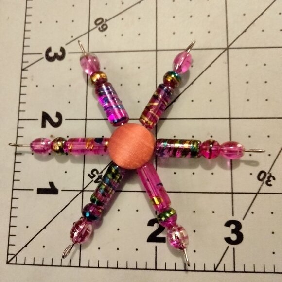Christmas Ornament Star Handmade Beaded Pink Orange Button Suncatcher 3 Inch - Picture 2 of 3